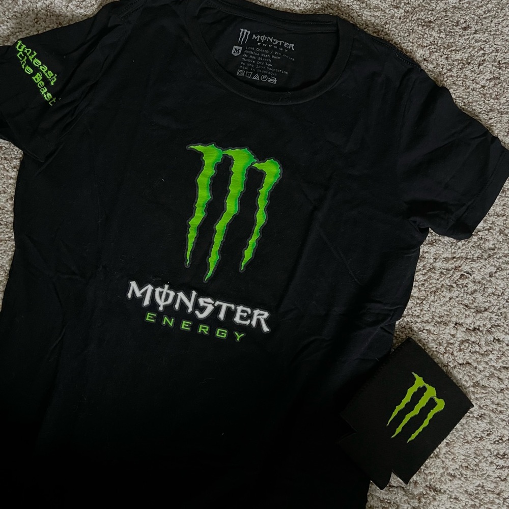 Monster Energy Womens tee shirt Medium, drink coozie, and mystery/surprise item
